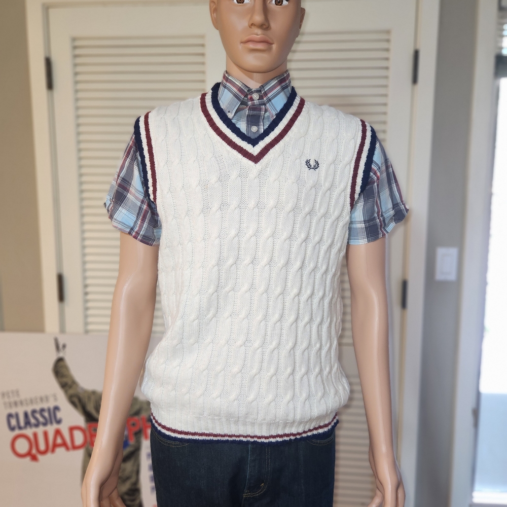 Fred Perry - Large, Wool Cable Knit Sweater Vest. TAG MISSING BUT AUTH